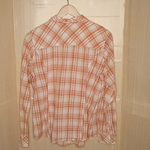 Maurices Pink Orange Plaid Lightweight Western Snap Down Shirt XXL - Picture 2 of 7